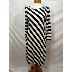 Calvin Klein Diagonal Black and White Striped Dress (Size 8)